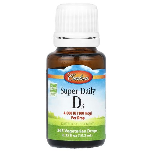 Carlson, Super Daily® D3, 100 мкг (4000 МЕ), 10,3 мл (0,35 жидк. Унции) Carlson, Super Daily® D3, 100 мкг (4000 МЕ), 10,3 мл (0,35 жидк. Унции)